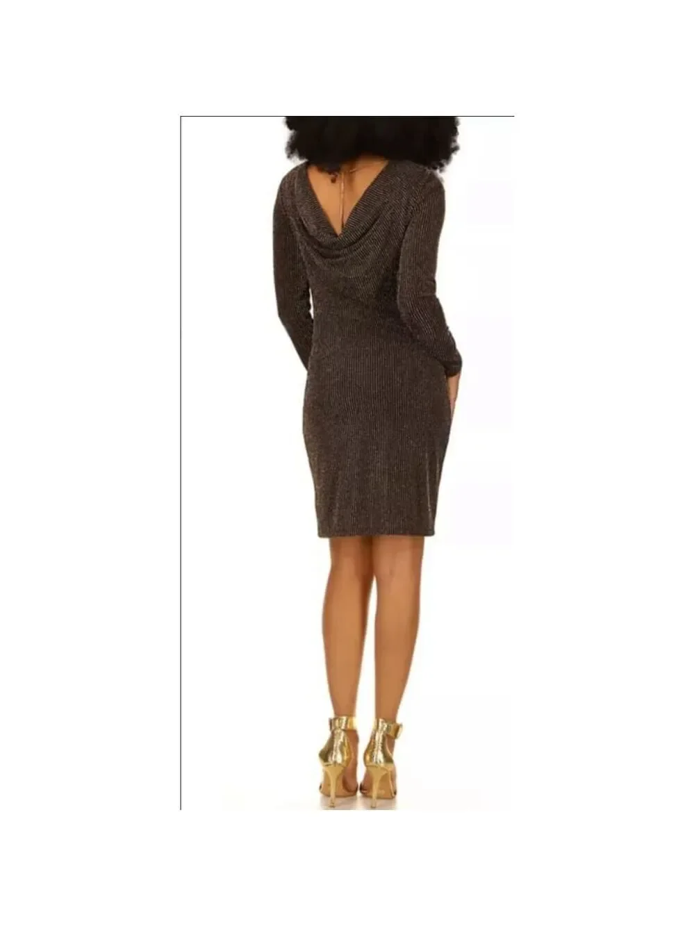 Michael Kors Cowl Back Black Gold Long Sleeve Cocktail Mini Dress 0 X - 10 / 12